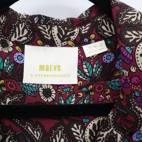 Maeve Janie Peasant Top Womens 2 Burgundy Boho Romantic Whimsical Artsy Flounce - Picture 2 of 16